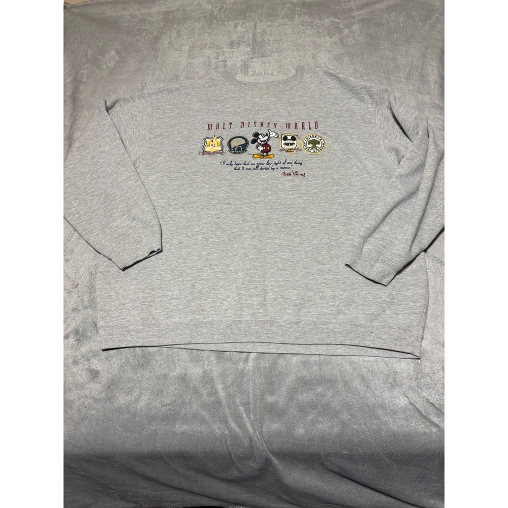 Walt Disney World Parks Mens Size XXL Grey Crewneck Sweater VTG Wear